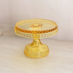 Vintage LE Smith Small Yellow Glass Hobnail Cake Stand Spring Home Decor